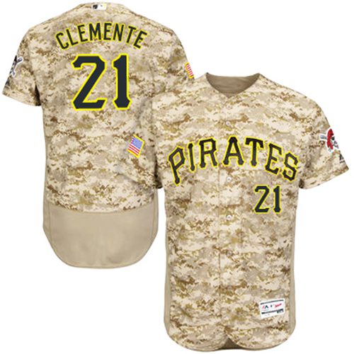 Pirates #21 Roberto Clemente Camo Flexbase Authentic Collection Stitched MLB Jersey - Click Image to Close